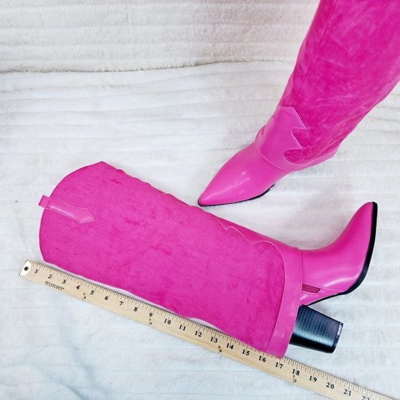 Branded Fuchsia Pink Skirted Fold Over Western Shark Knee High Cowgirl Boots - Picture 10 of 11